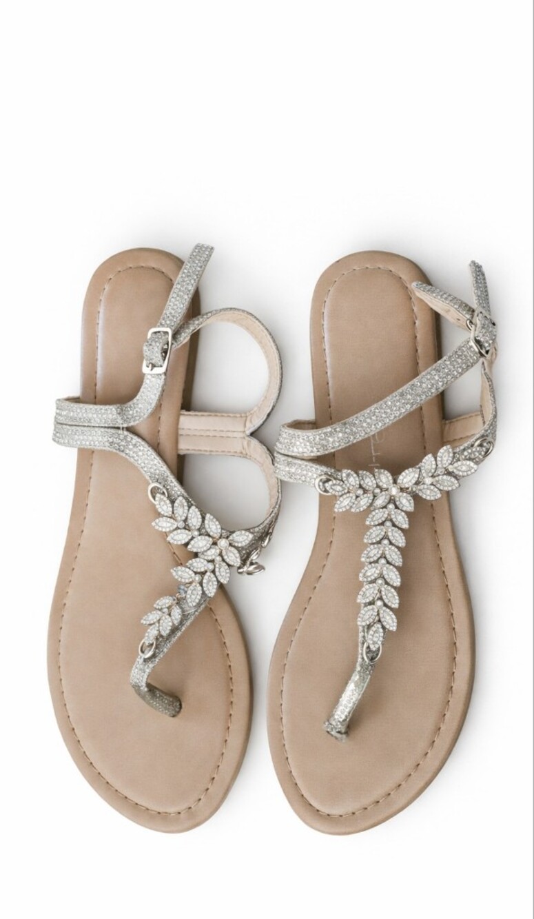 Silver Embellished T-Strap Sandals for Women